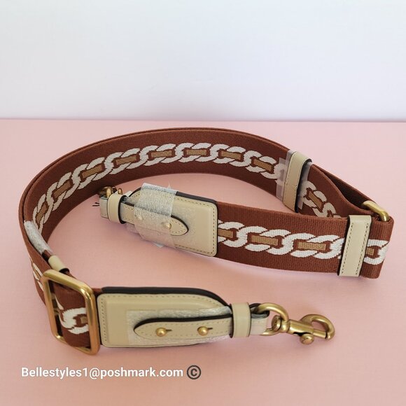 COACH Webbing Strap With Chain Stripe Print and Glovetanned Leather-Ivory multi - Picture 12 of 15